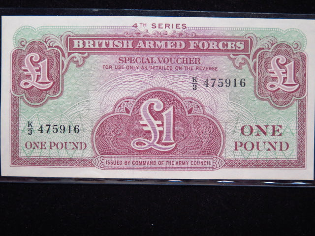 1962 British Armed Forces 1 Pound, 4th Series, Military Banknote Voucher. Store