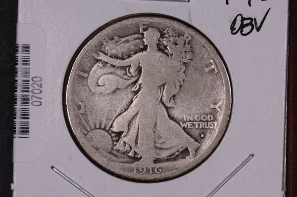 1916-D Walking Liberty Half Dollar, Obv.  Circulated Condition. Store #07020