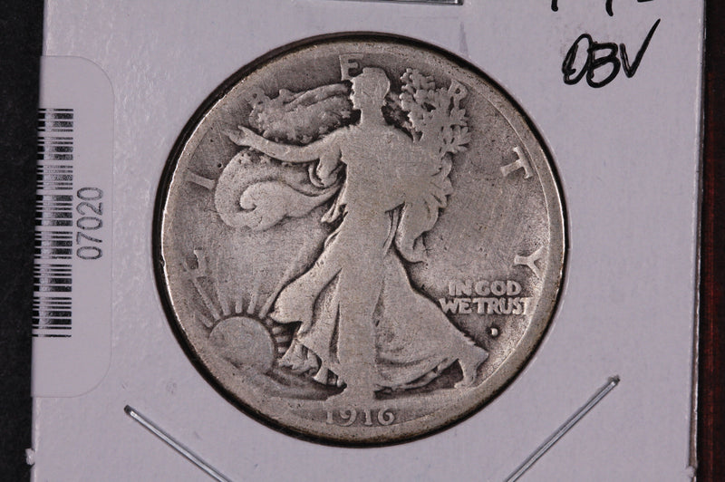 1916-D Walking Liberty Half Dollar, Obv.  Circulated Condition. Store