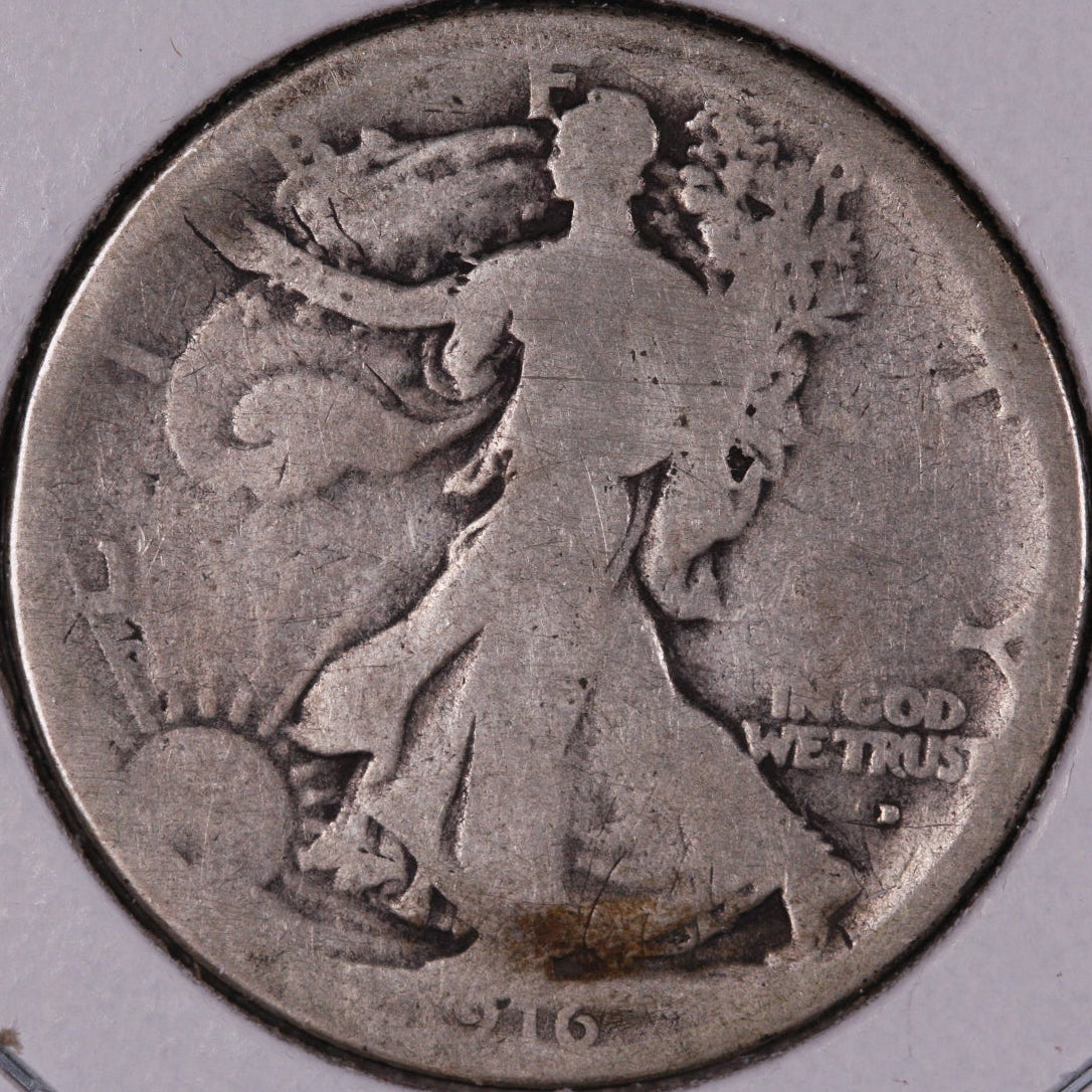 1916-D Walking Liberty Half Dollar, About Good Circulated Coin, Store #07026