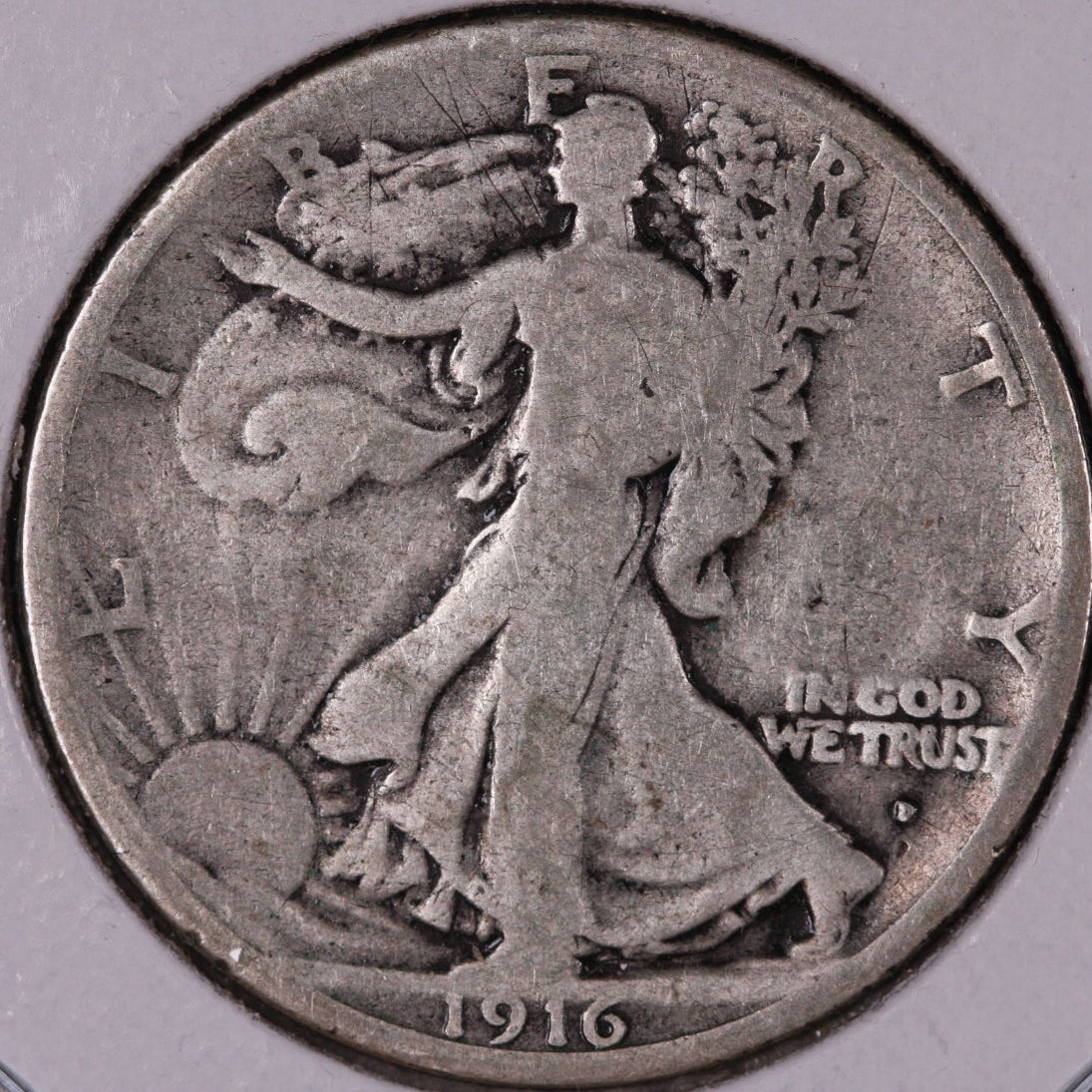 1916-D Walking Liberty Half Dollar, Very Good Circulated Coin, Store #07037