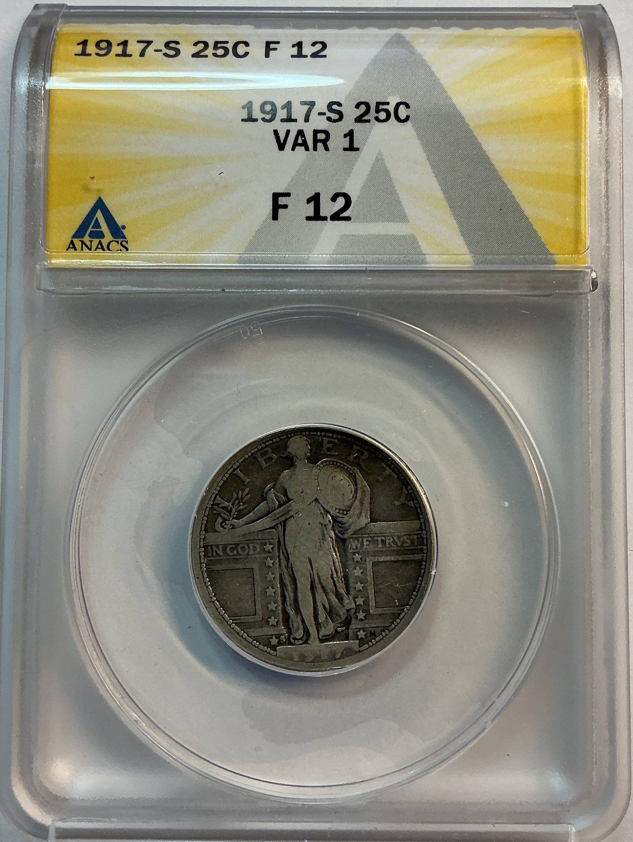 1917-S Standing Liberty Quarter., Type-1., ANACS F-12, Store #QR1602