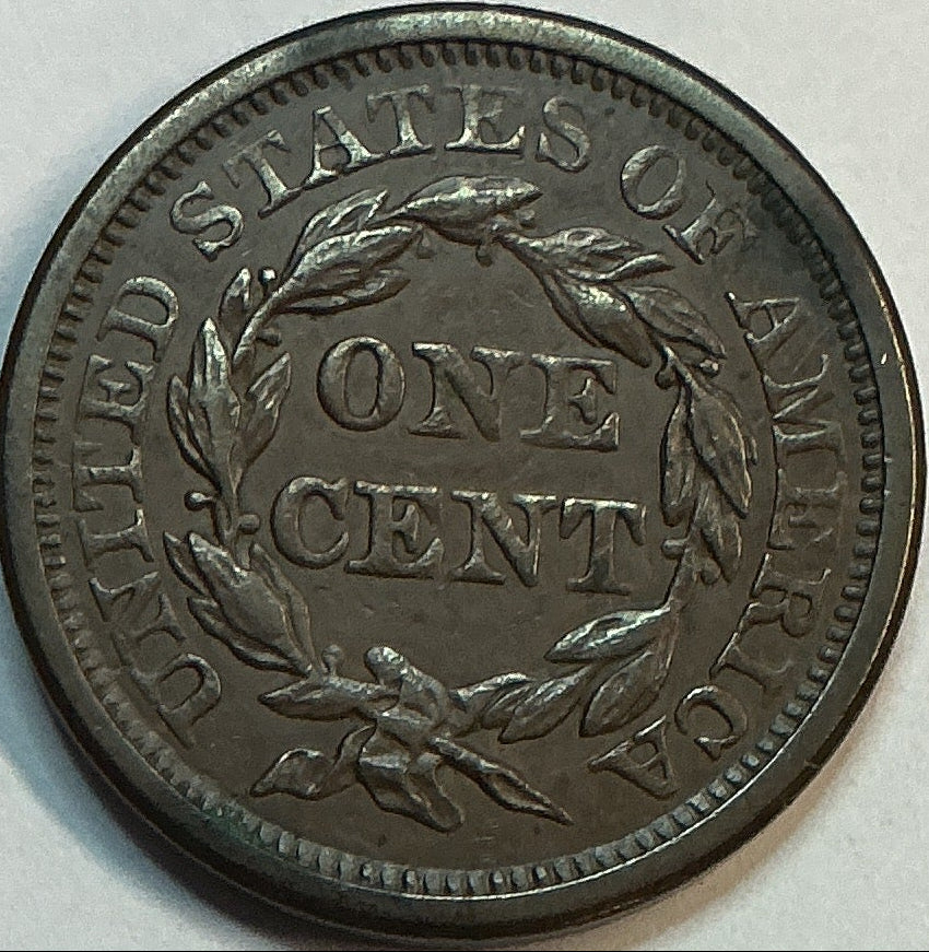 1844 Braided Hair Large Cent, About Uncirculated Coin, Store #CT1247