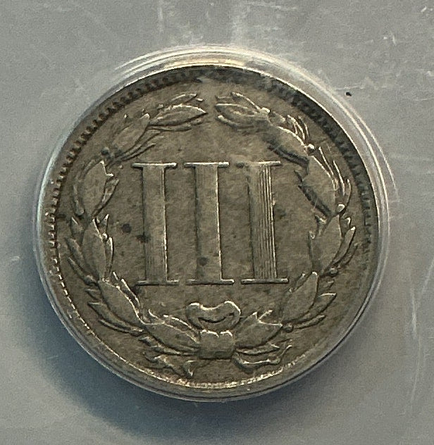 1865 3 Cent Copper Nickel., ANACS Verified., Store #G3C003