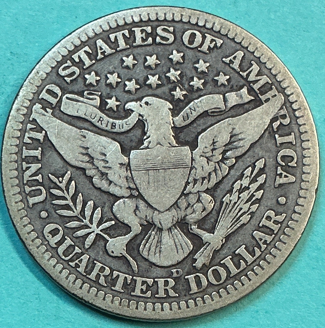 1914-D Barber Quarter., Very Good+ Circulated Details., Store#QR1315