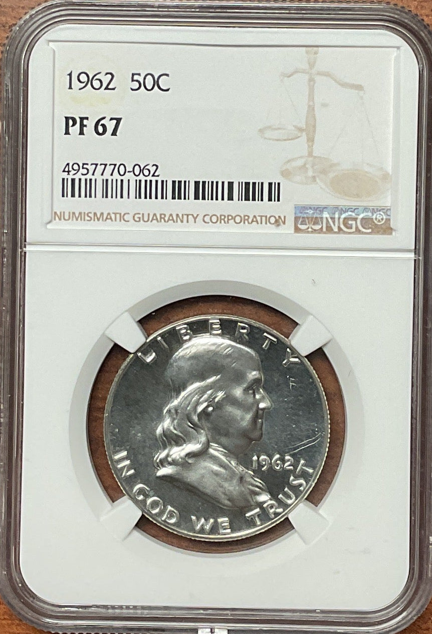 1962 Ben Franklin Half Dollar, NGC PF 67, Proof Uncirculated Coin, Store #GHR1813