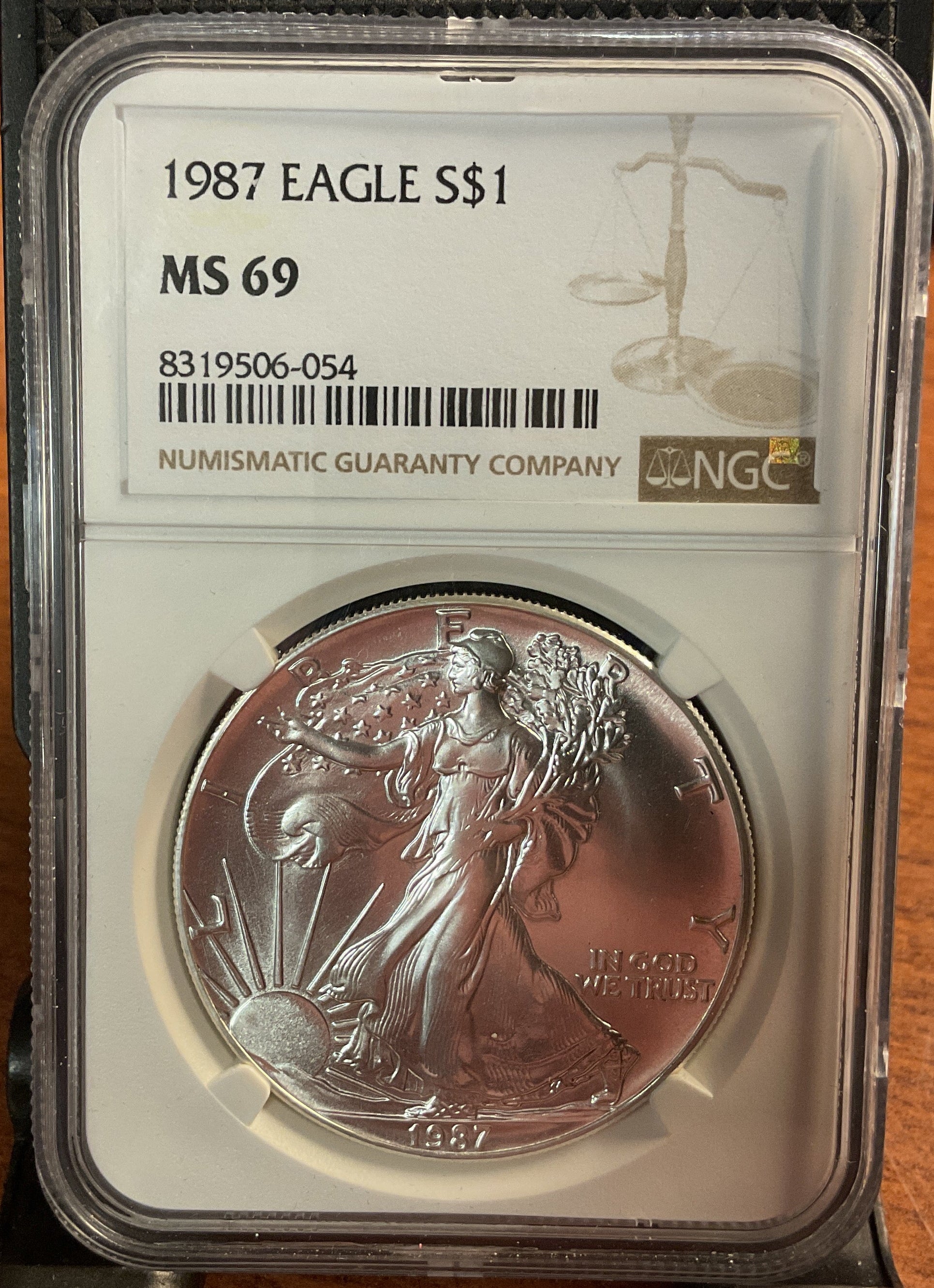 1987 American Silver Eagle, NGC MS-69, .999 Silver, 1 Troy Ounce,  Store #AE0258