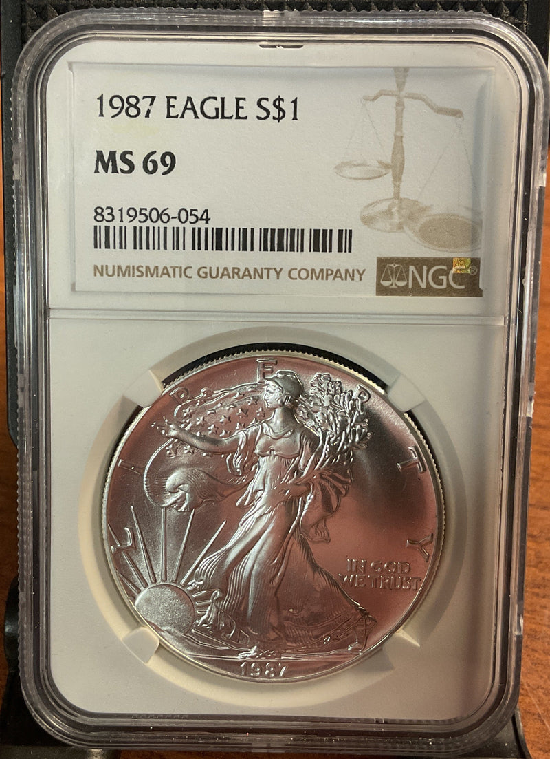 .999 Silver, 1 Troy Ounce, 1987 American Silver Eagle, NGC MS-69, Store