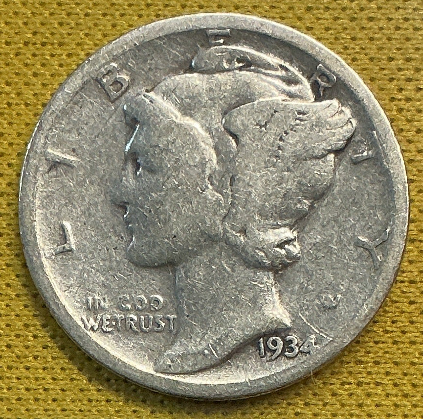 1934-D Mercury Dime, About Good Circulated Coin, Store #DE0626