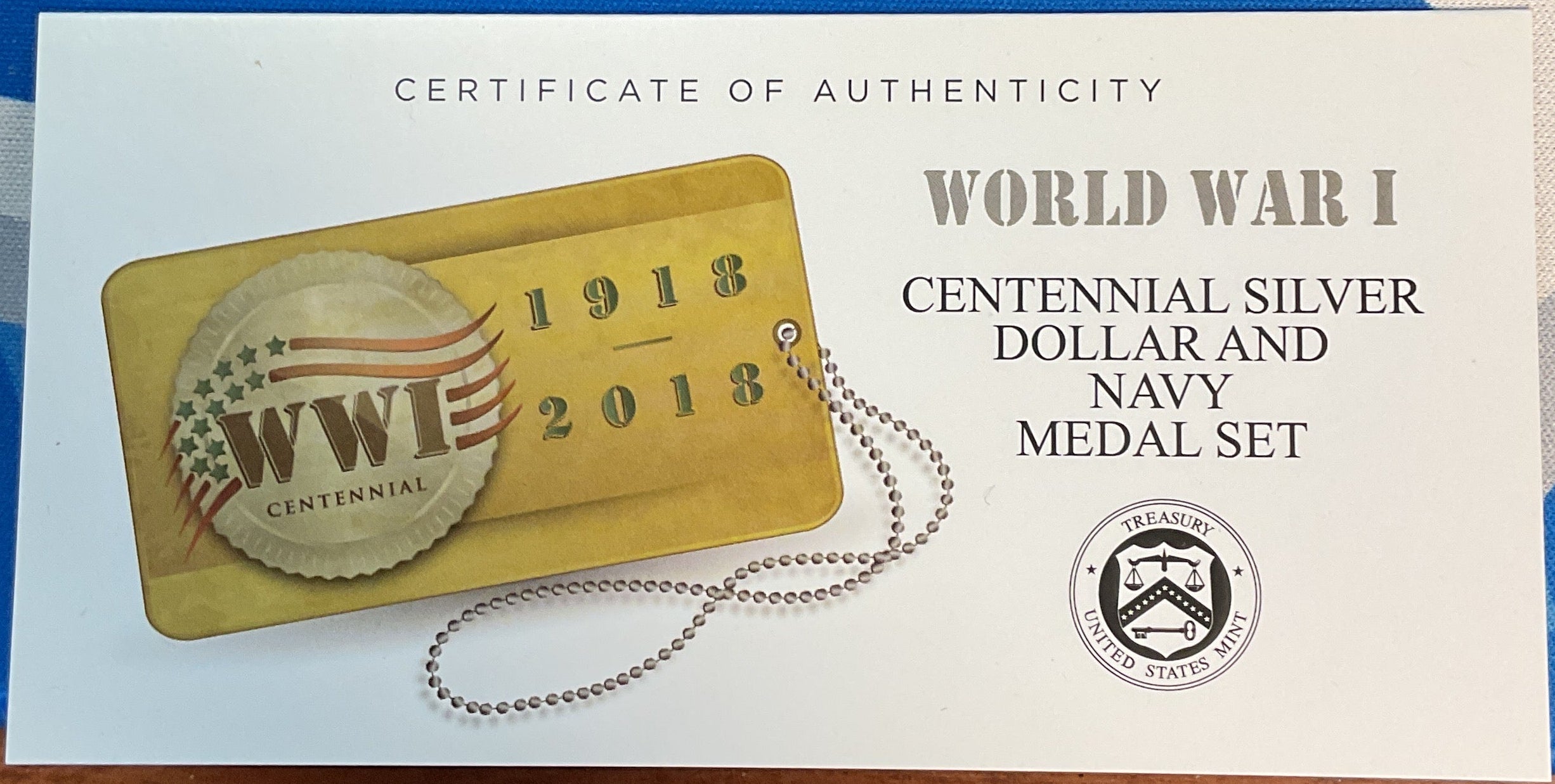 2018 World War I, Silver Dollar and Navy Silver Medal Set, U.S. Mint #SR014