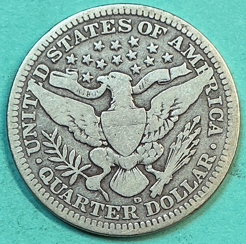 1909-D Barber Quarter., Very Good Circulated Details., Store#QR1247