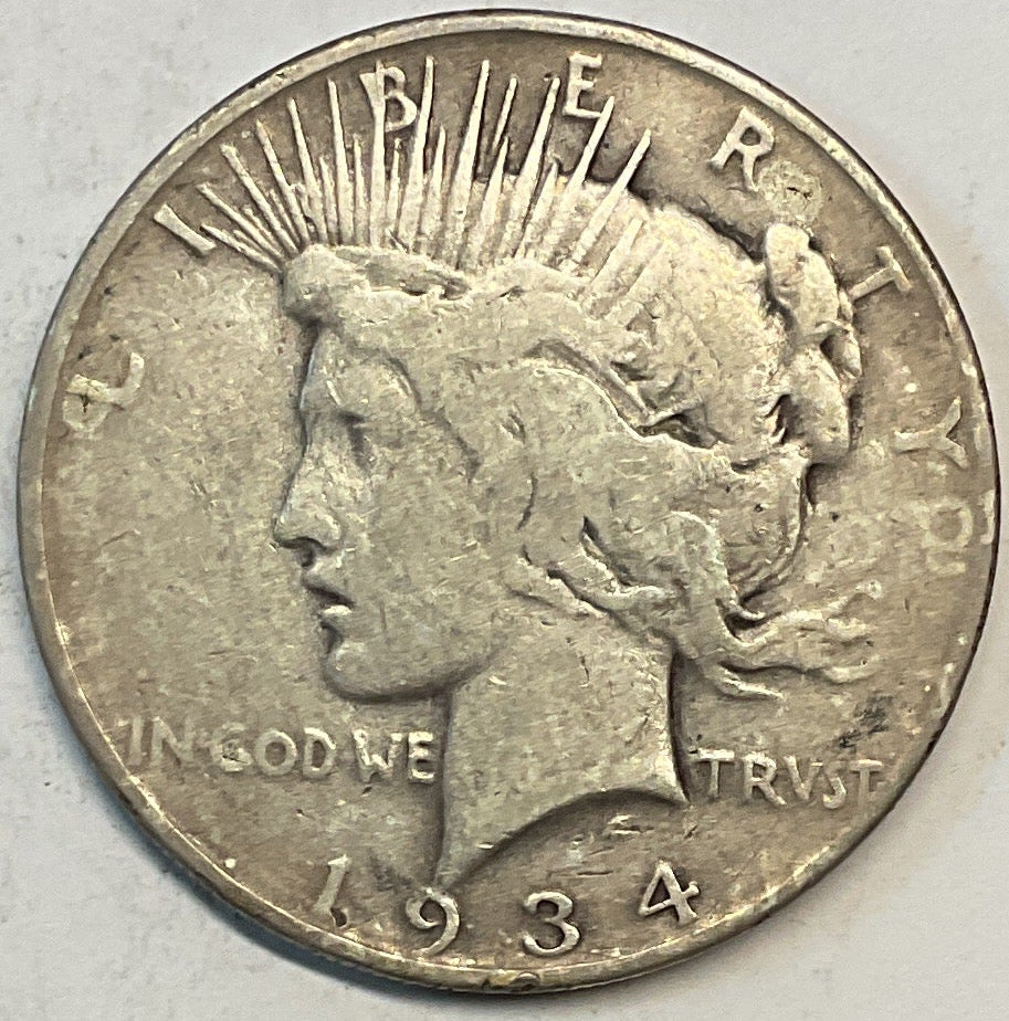 1934-D Peace Dollar, Very Good Circulated Coin, Store #DR0961