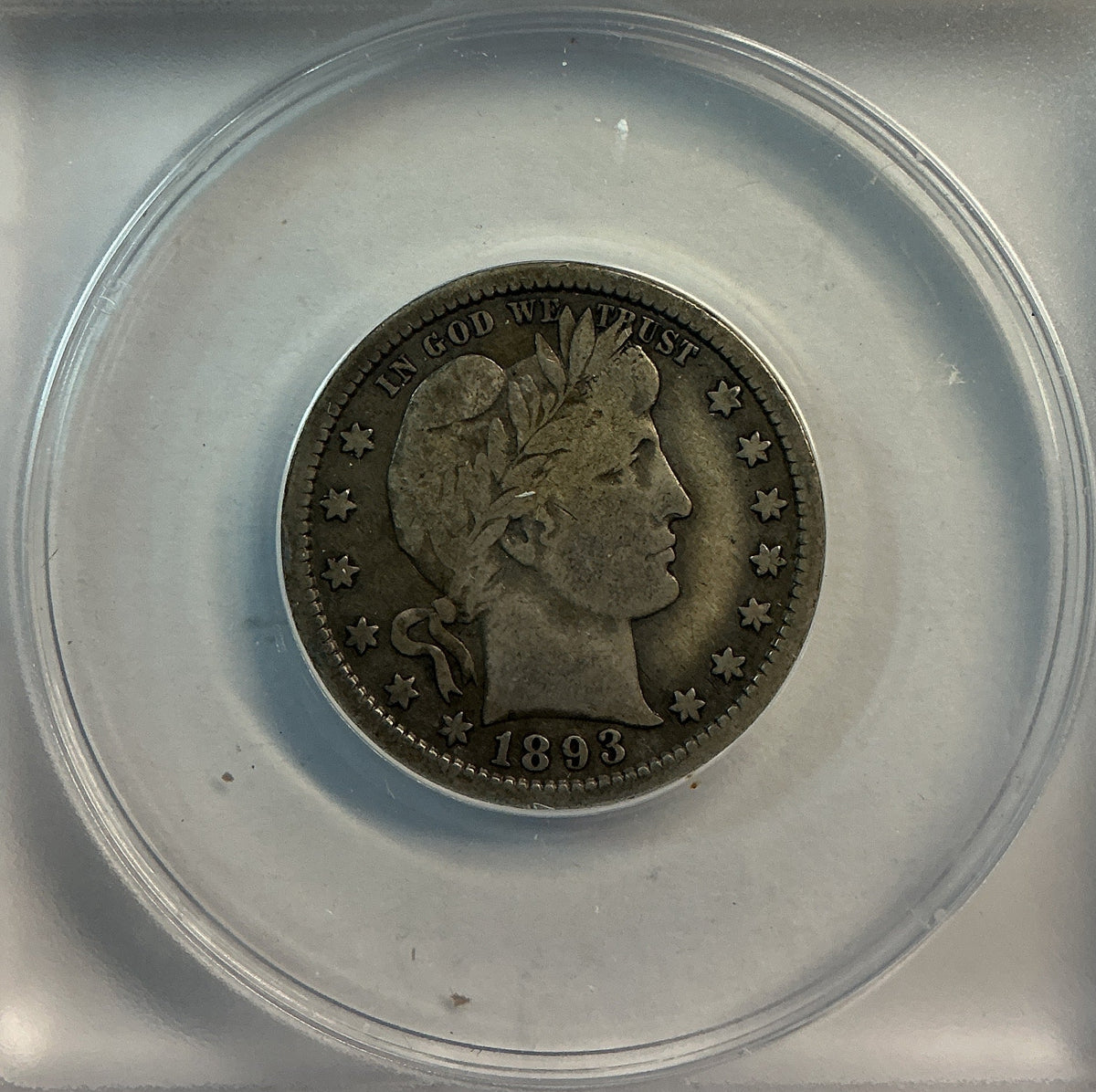 1893 Barber Quarter, ANACS Very Good 10. Store #QR1482