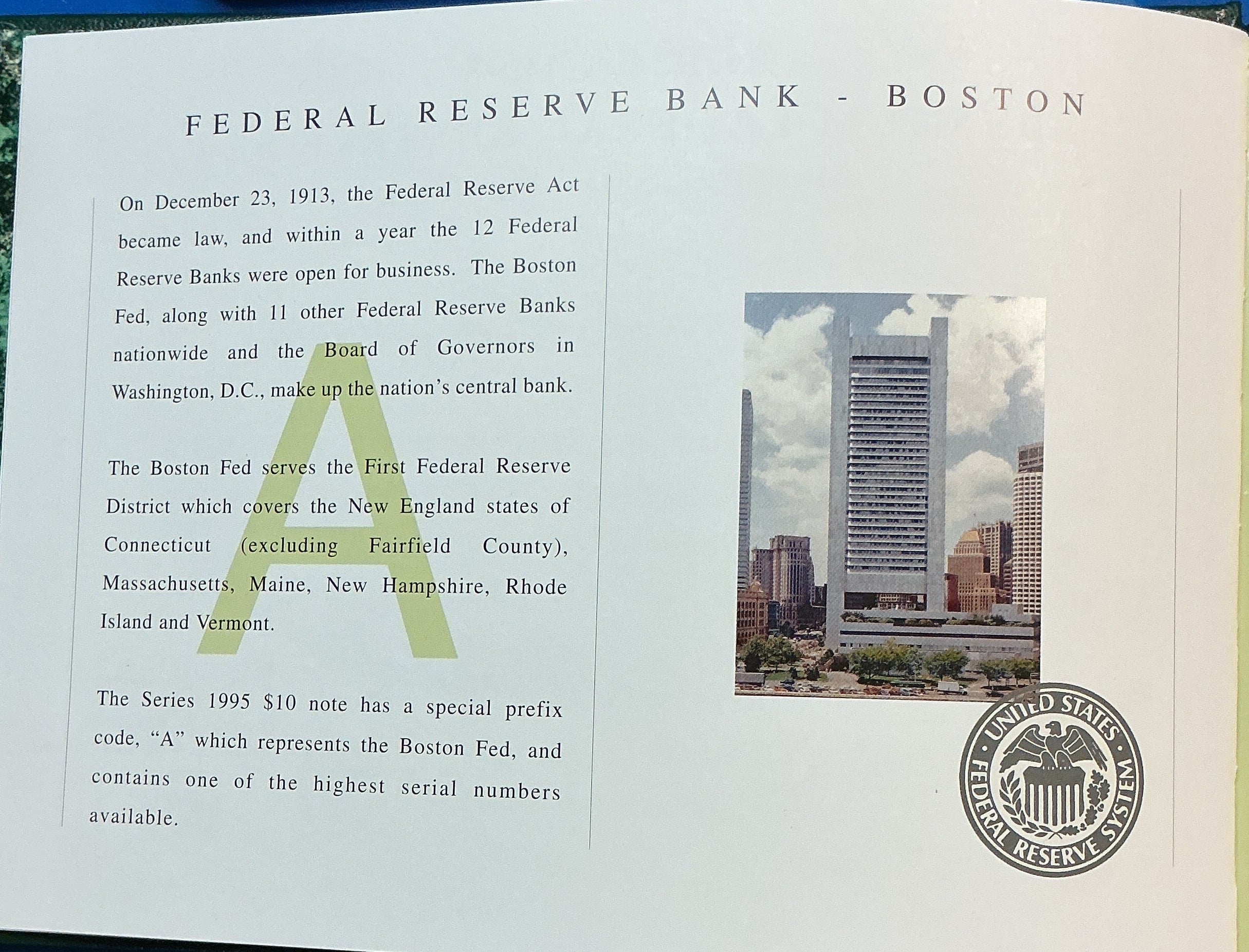 1995, 1999 Premium Federal Reserve Set Series 1995 & 1999, BEP, #FRN011