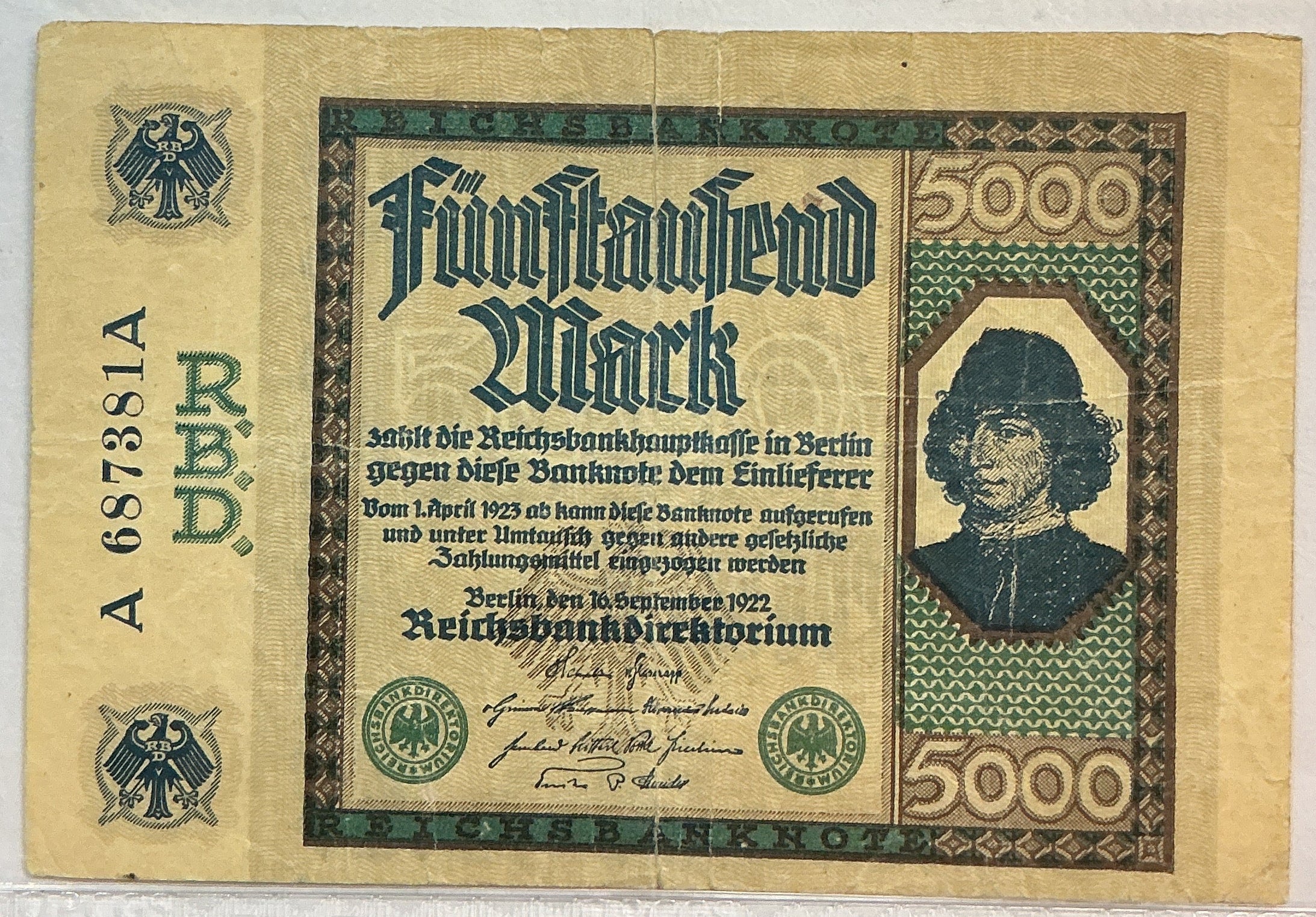 1922 5000 Mark., German, Weimar Rep., PCGS VF-20, Store #GWC018