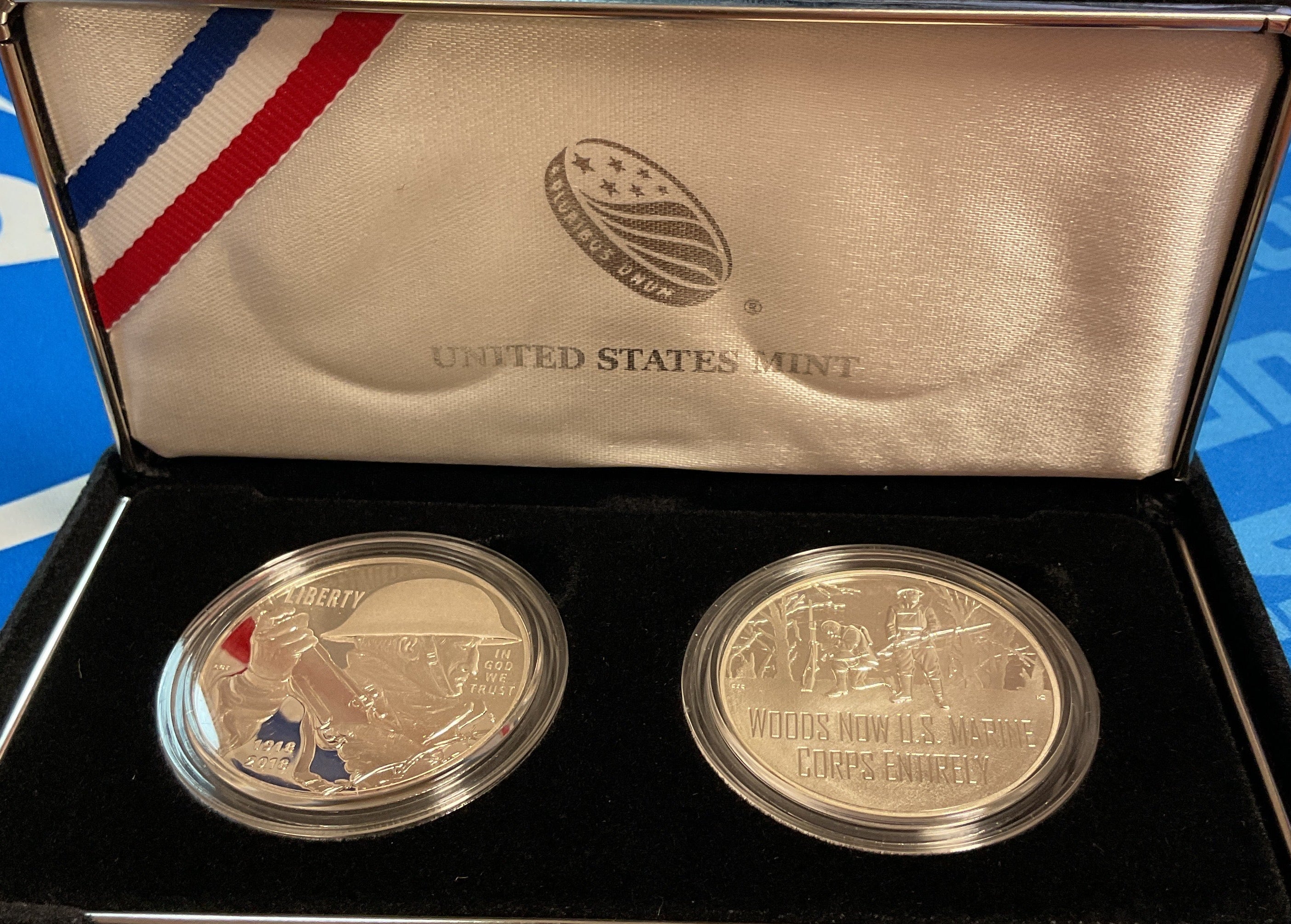 2018 World War I, Silver Dollar and Marine Corps Silver Medal Set, U.S. Mint #SR017