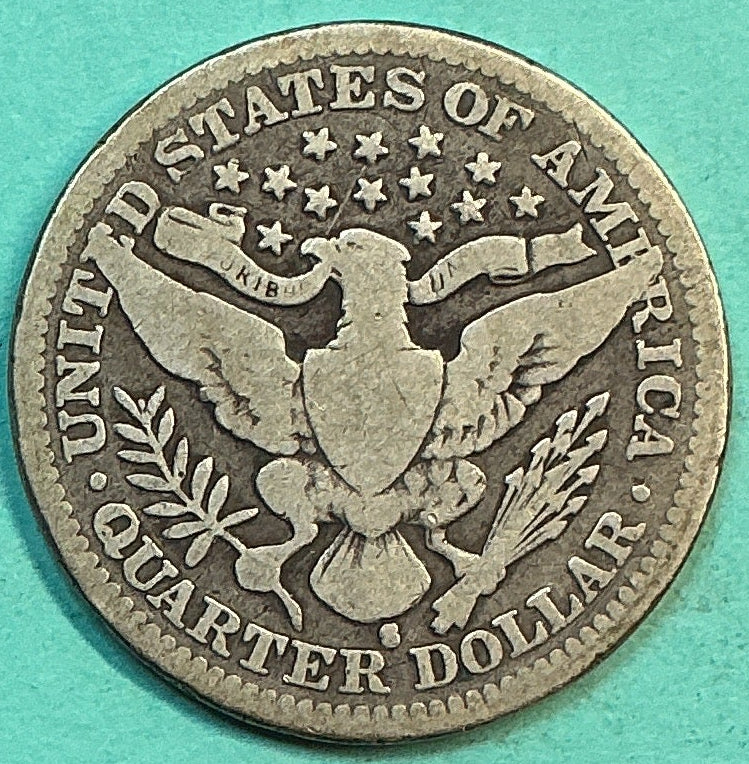 1908-S Barber Quarter., Very Good Circulated Details., Store#QR1241