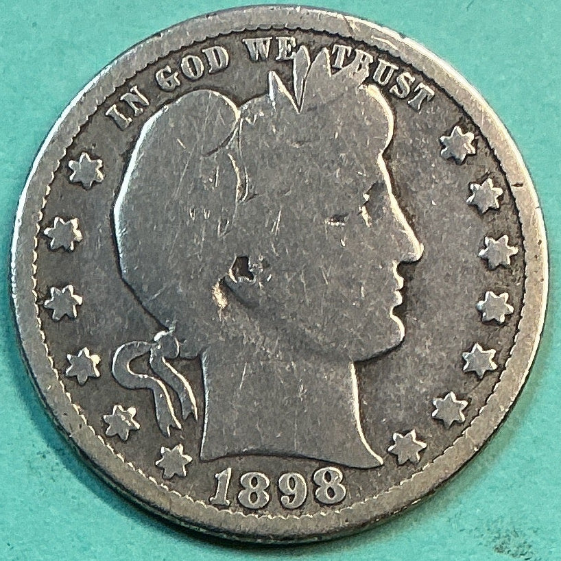 1898-O Barber Quarter., Good Circulated Details., Store#QR1208