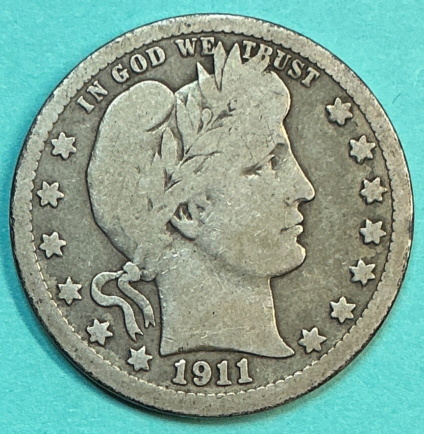 1911 Barber Quarter., Very Good Circulated Details., Store#QR1307