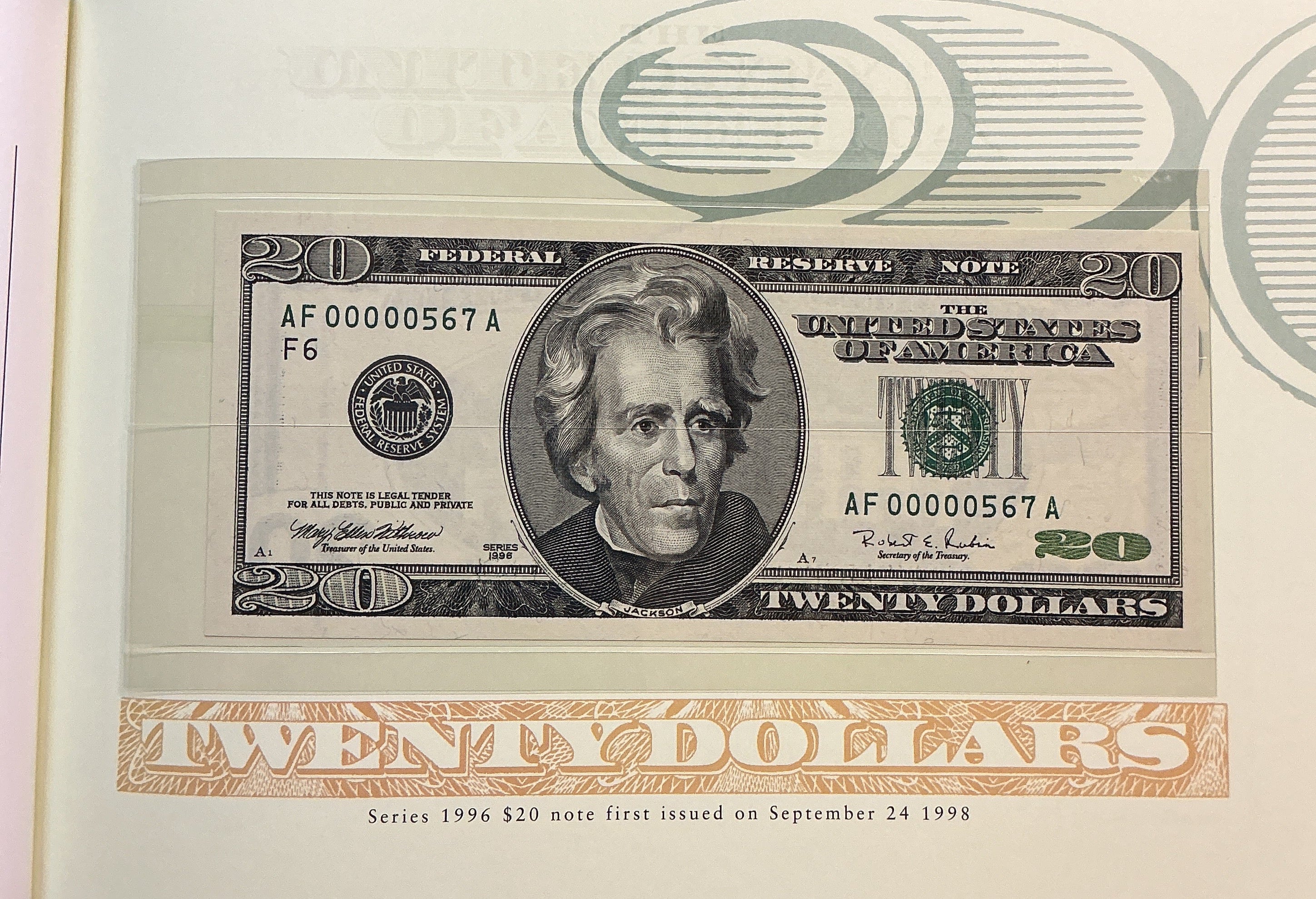 1996 Premium Federal Reserve Set, Serial #567, $20 Notes, #FRN013