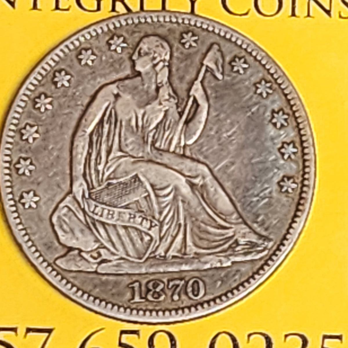 1870 Seated Liberty Silver Half Dollar, Extra Fine Circulated Coin, Store #HR2069.
