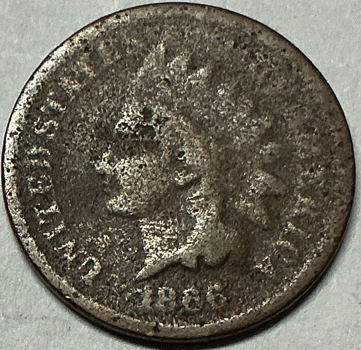 1866 Indian Head Cent, Good+ Circulated Coin, Store #CT0535