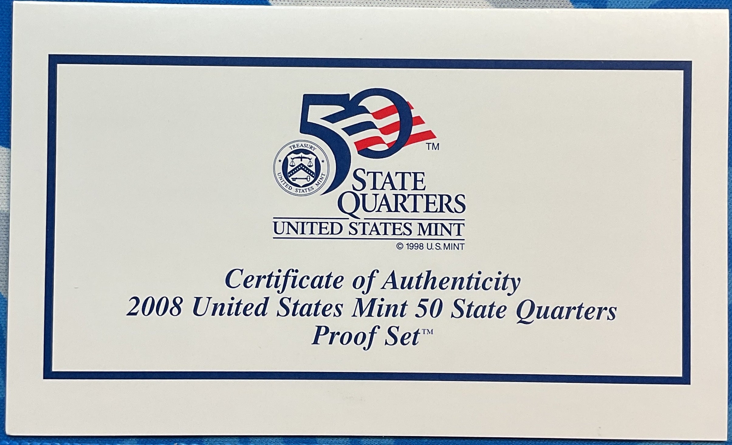 2008 U.S. Mint 50 State Quarters Proof Set, in Original Government Packaging.