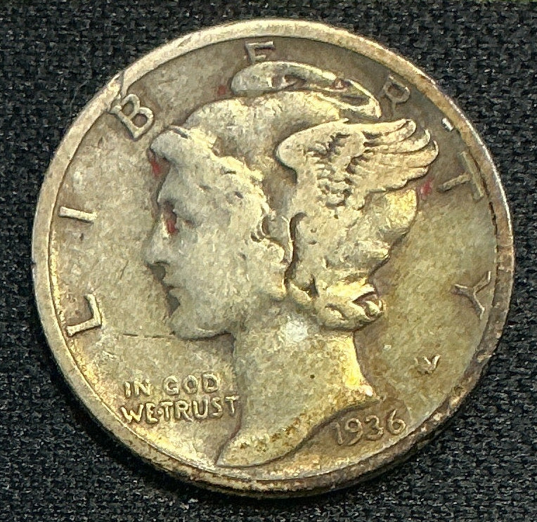 1936-S Mercury Dime, Very Good Circulated Coin, Store #DE0645
