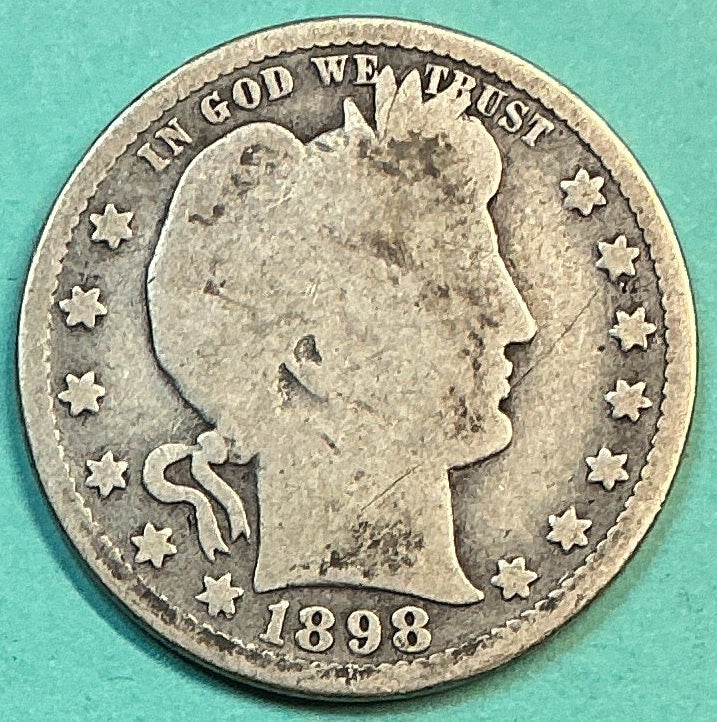 1898-O Barber Quarter., Good Circulated Details., Store#QR1207