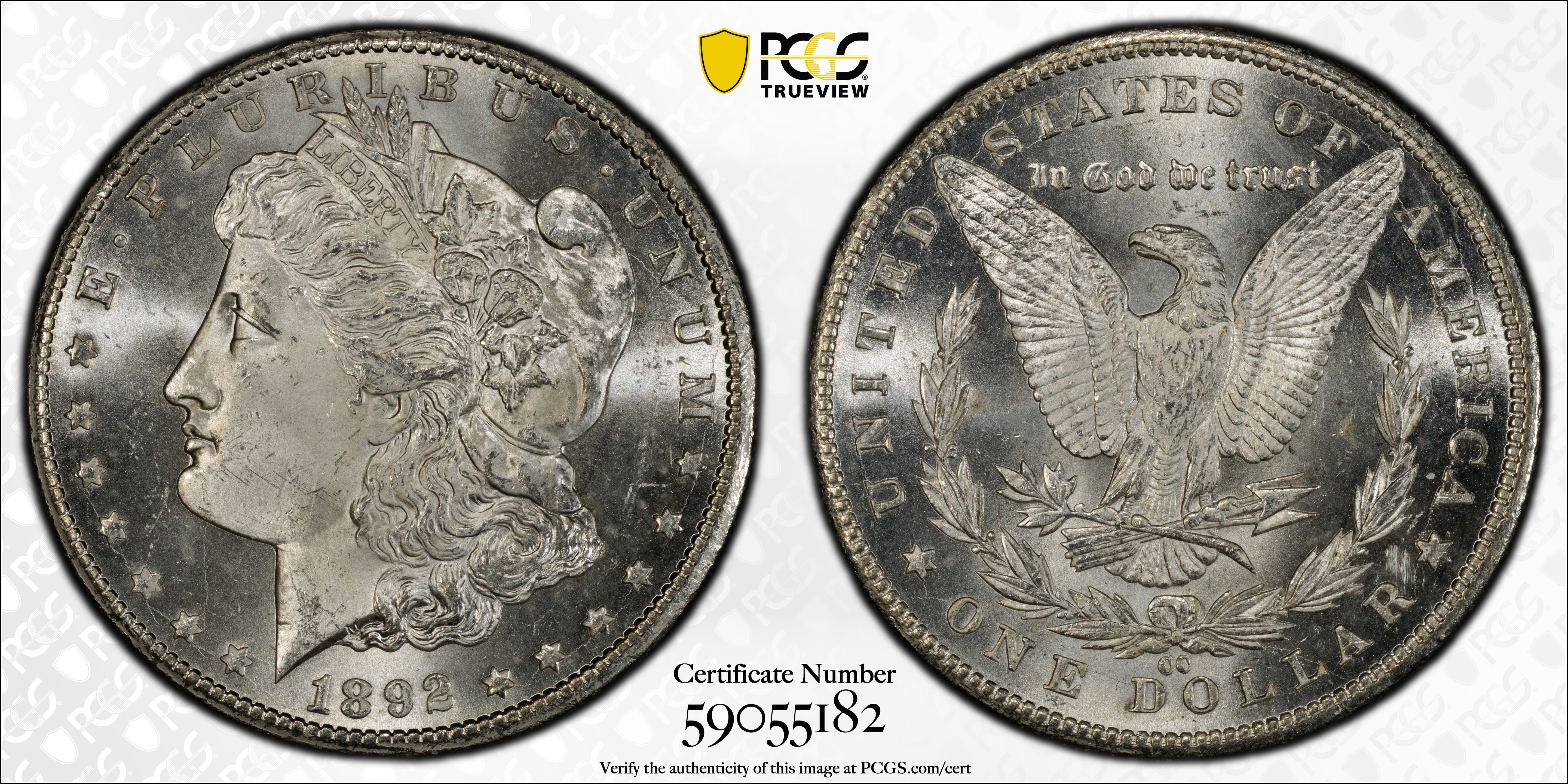 1892-CC Morgan Silver Dollar., 'WOW'., PCGS Certified MS-64., Store #GDR0118.