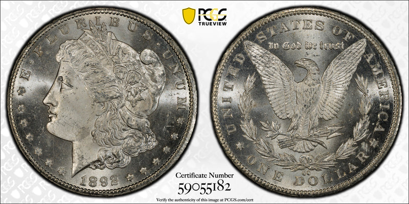 1892-CC Morgan Silver Dollar., 'WOW'., PCGS Certified MS-64., Store