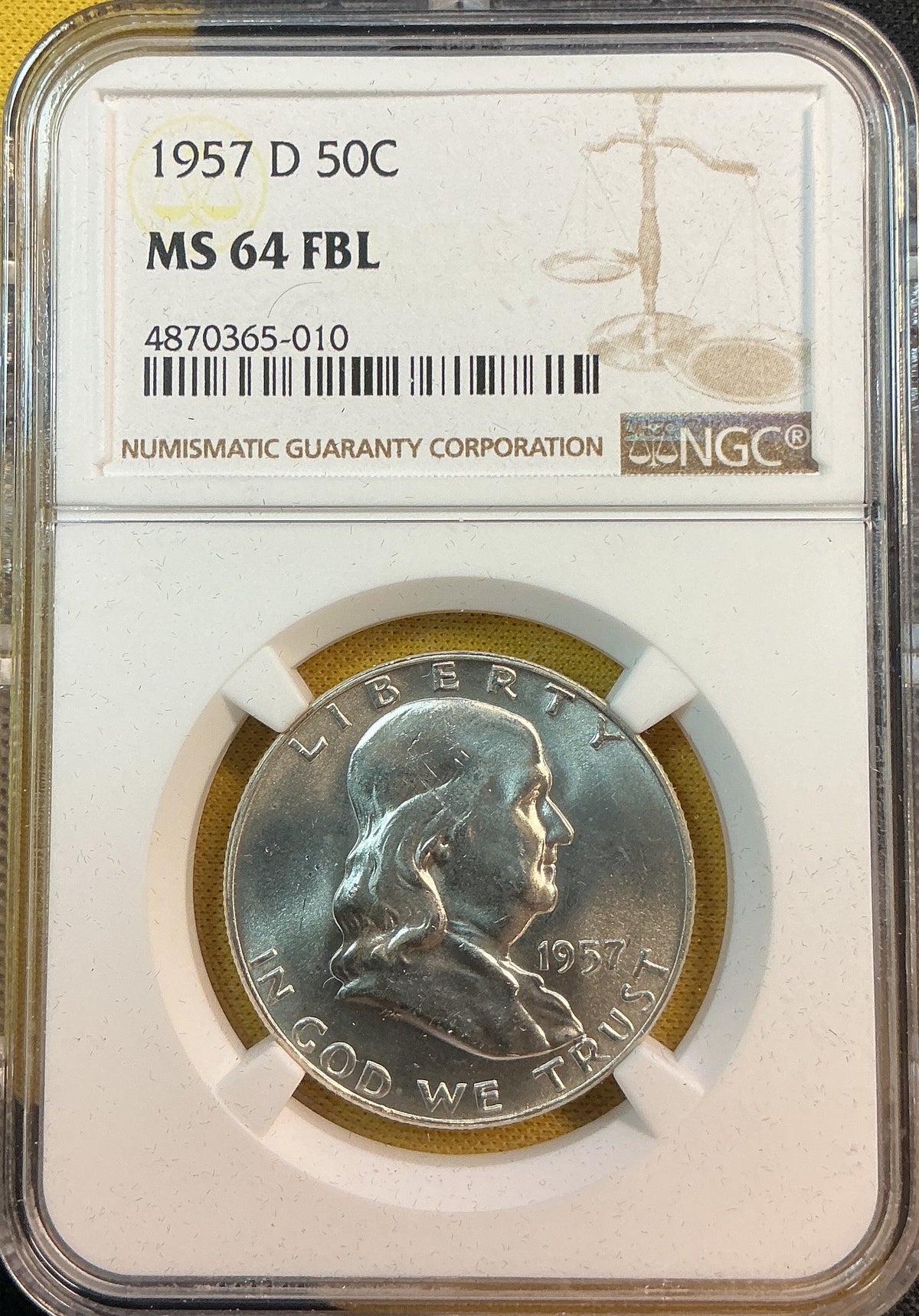 1957-D Franklin Half Dollar, NGC MS 64 FBL, Store #HR2113