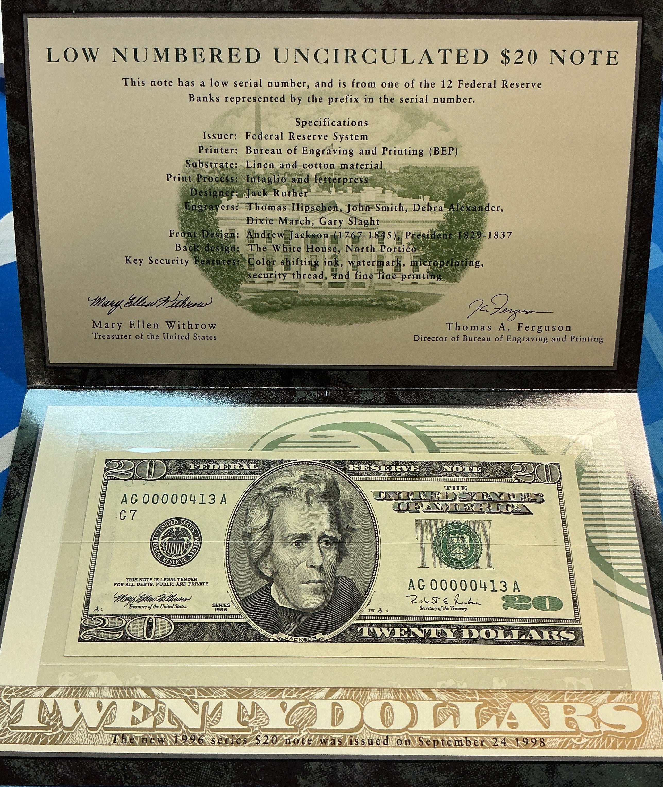 1999 Series, $20 Note, F.R.Bank, Low Serial Number, Store #FRN025