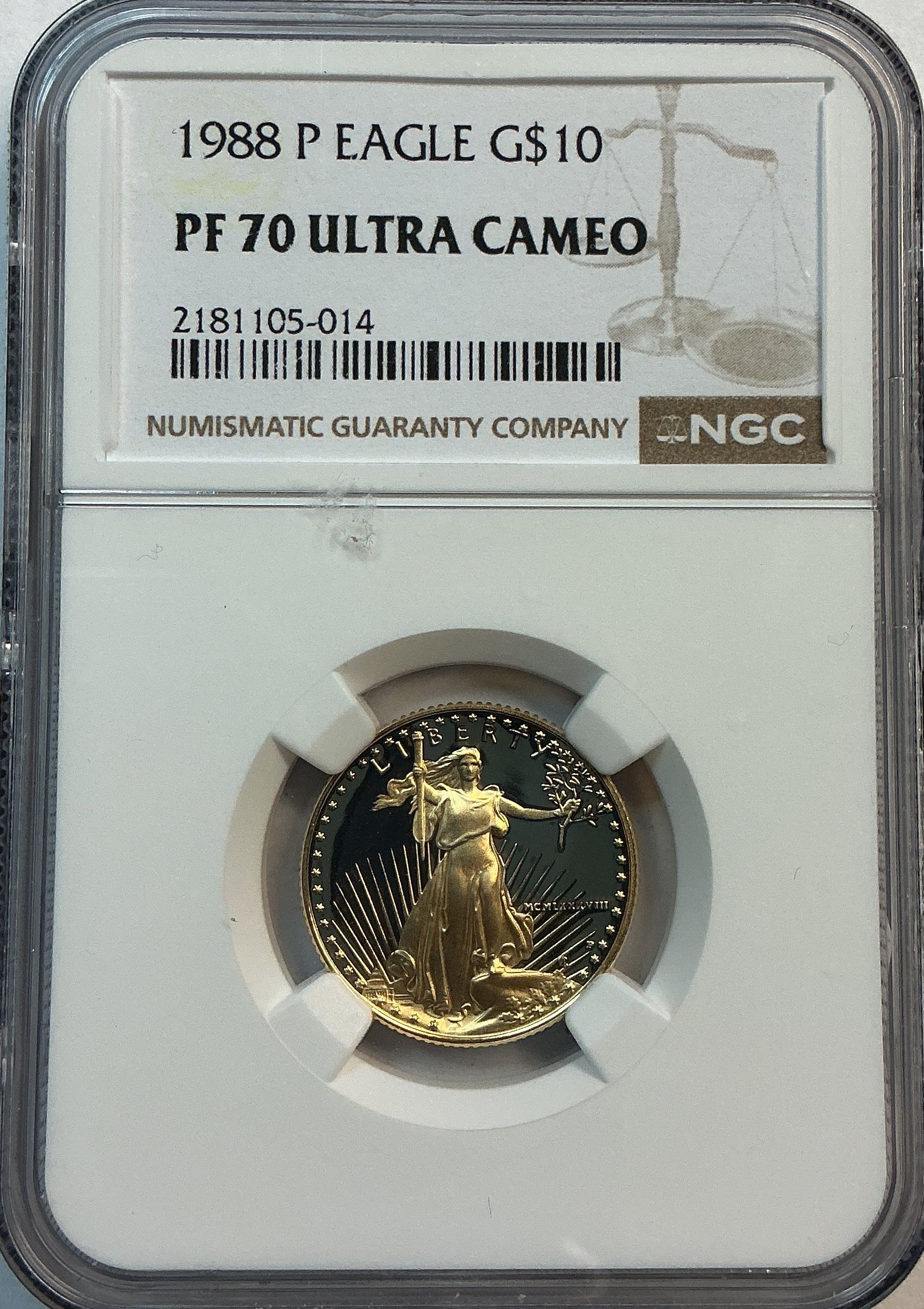 1988-P $10, Proof Gold American Eagle Coin, 1/4 OZT, NGC PF 70, Store #GMC275