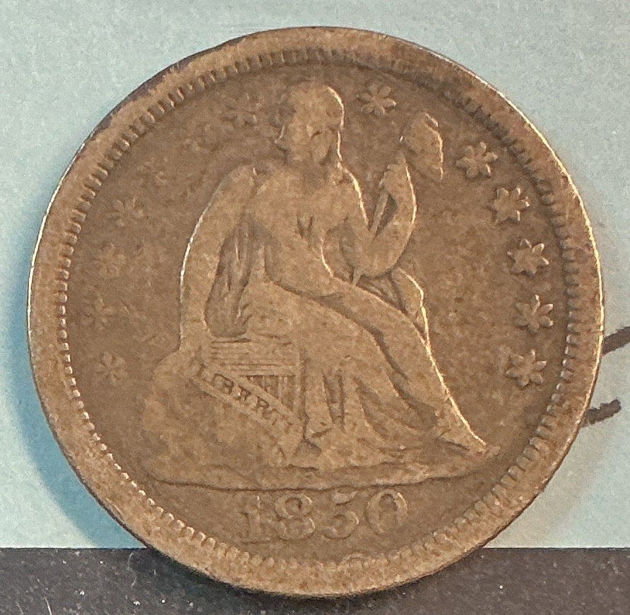 1850 Seated Liberty Silver Dime, Very Fine+, Store Sale #DE692