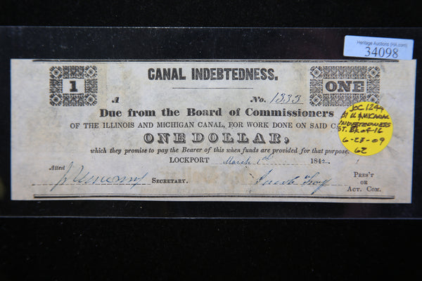 1842 Canal Indebtedness.. Obsolete Currency, Store Sale 093026