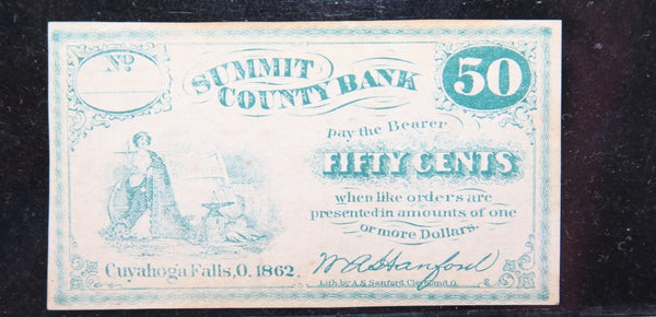 1862 Summit County Bank, Ohio, Obsolete Currency, Store Sale 093075