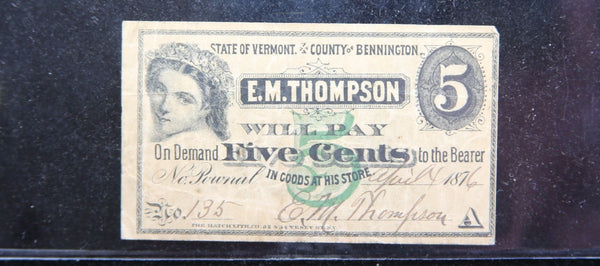 1876 Store Script, E.M. Thompson, Obsolete Currency, Store Sale 093077
