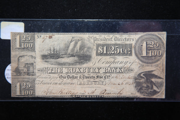 1858 Roxbury Bank, Massachusetts, Obsolete Currency, Store Sale 093085