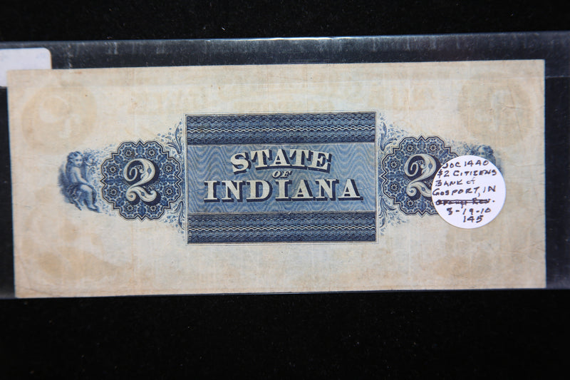 1857 Citizens Bank, Indiana., Obsolete Currency, Store Sale 093113