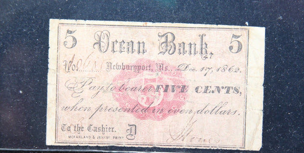1862 Newurgport, Massachusetts., Obsolete Currency, Store Sale 093146