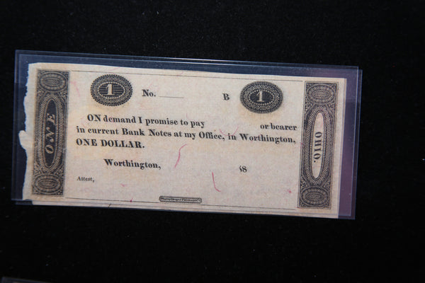 1800'S Worthington, Ohio., Obsolete Currency, Store Sale 093156