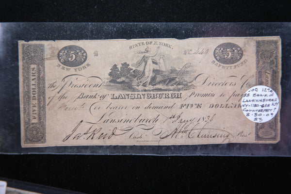 1836 Lansingburgh, New York., Obsolete Currency, Store Sale 093186