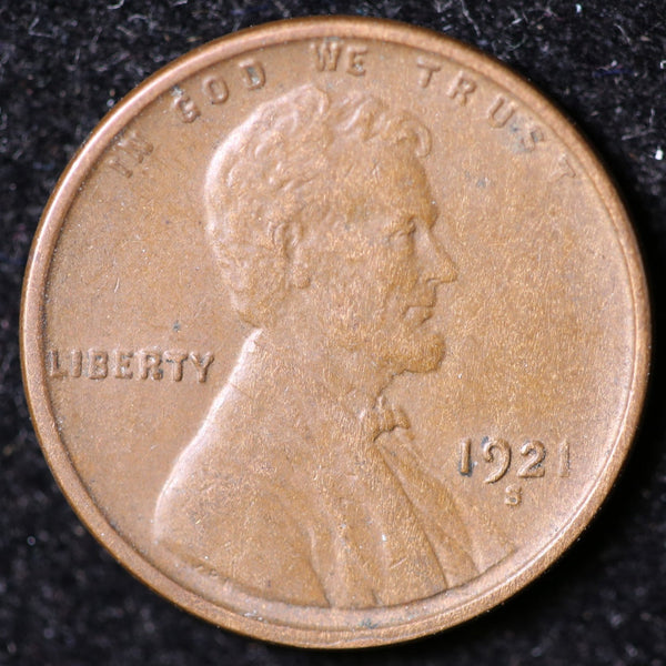 1921-S Lincoln Cent, Circulated Affordable Coin, Store #40049