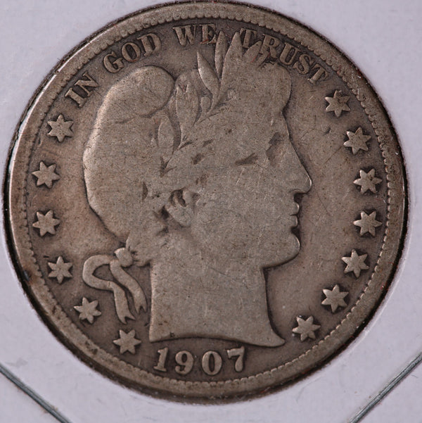 1907-D Barber Half Dollar. Affordable Coin VG Details. Store #23081816