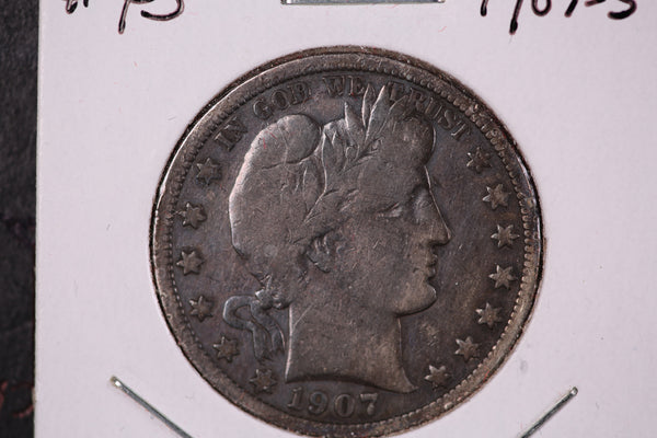 1907-S Barber Half Dollar. Nice Coin VG10 Details. Store #23081819