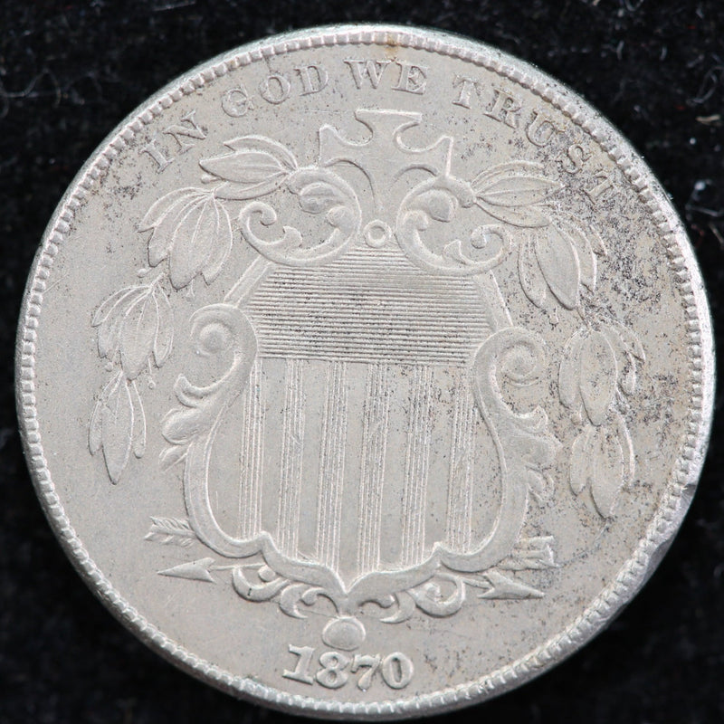 1870 Shield Nickel, Uncirculated Collectible Coin. Store
