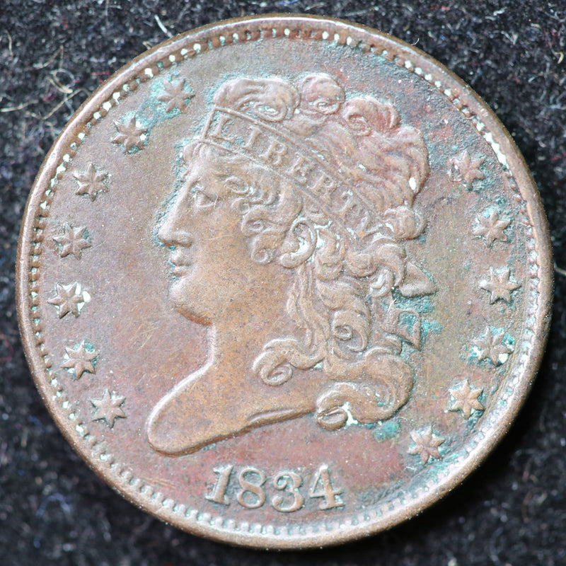 1834 Classic Head Half Cent, Affordable Collectible Coin. Store