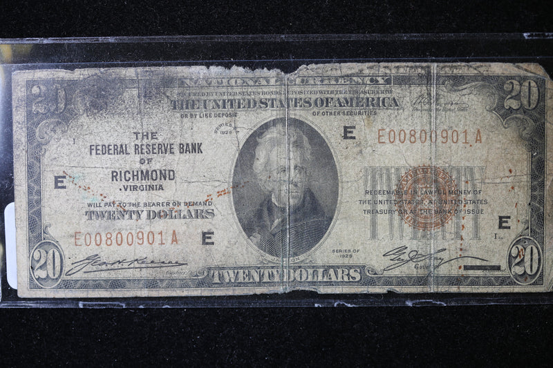 1929 $20, National Currency, Richmond, VA., Store Sale 091013