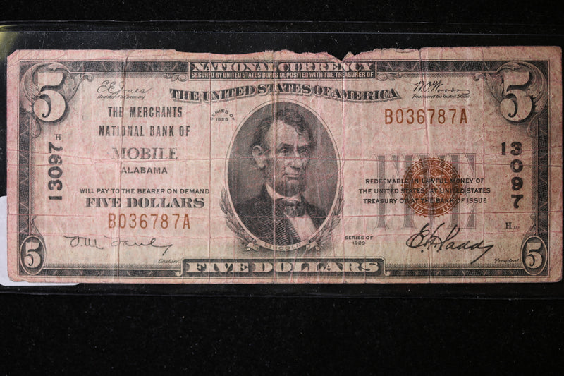 1929 $5, National Currency, Mobile, AL., Store Sale 091016